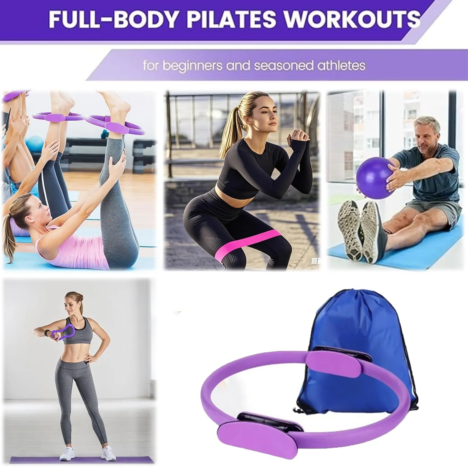 Pilates Essentials Kit for Women,Better Me Pilates Kit,Pilates Ring and Ball Set with Booty & Resistance Bands,25 cm Yoga Ball,Figure-8 Resistance Stretch Bands for Core Strength Glute Toning
