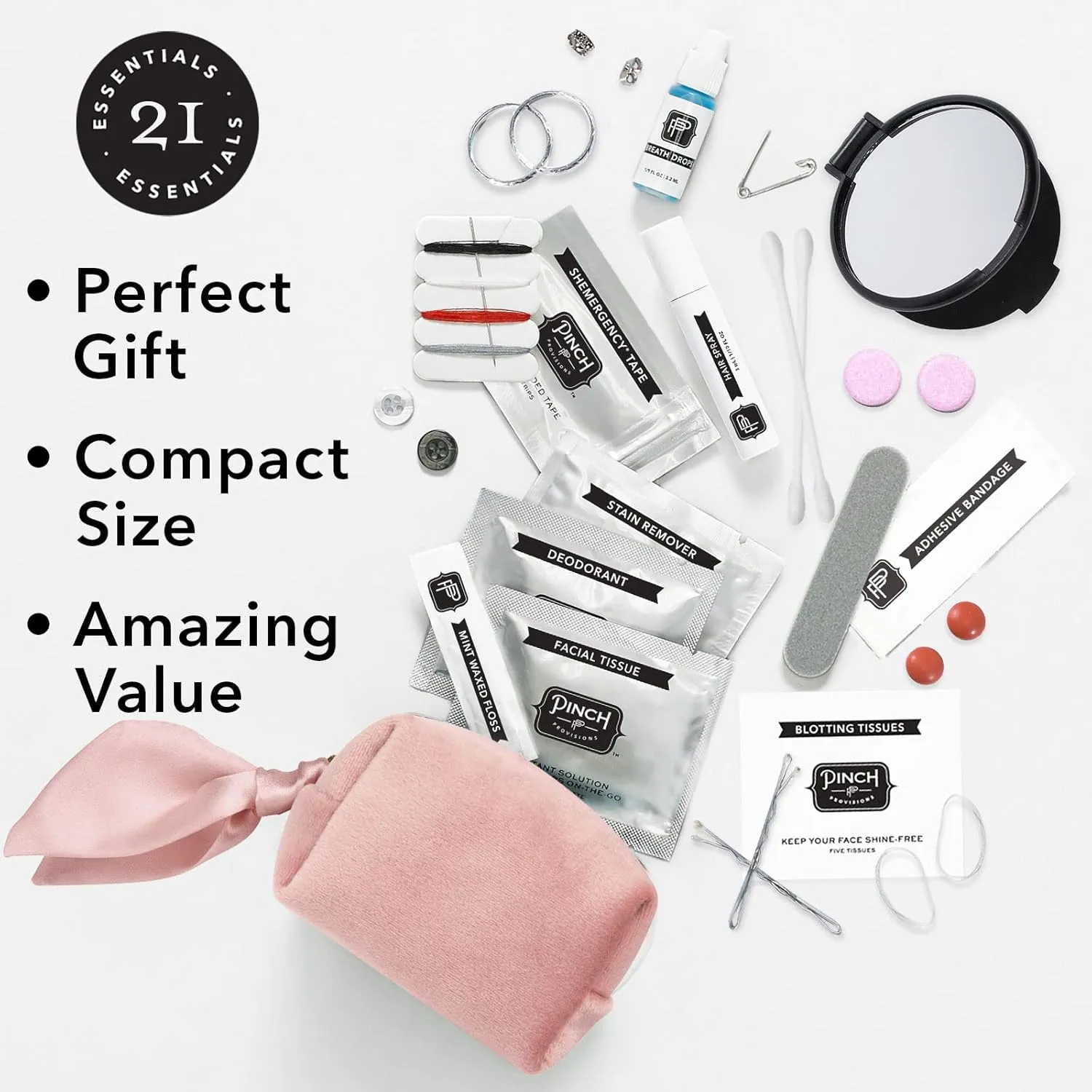 Pinch Provisions Minimergency Kit for Brides, Includes 21 Must-Have Essential Items for The Big Day, Compact, Multi-Functional Zipper Pouch, Perfect Survival Kit for Team Bride