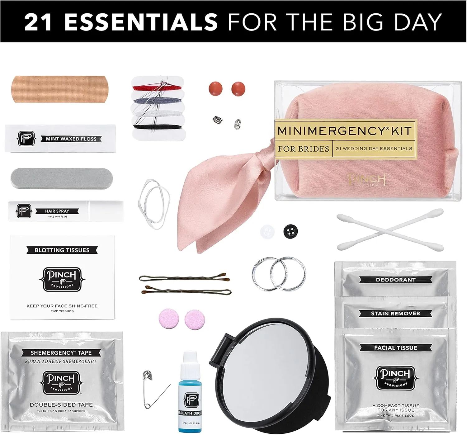 Pinch Provisions Minimergency Kit for Brides, Includes 21 Must-Have Essential Items for The Big Day, Compact, Multi-Functional Zipper Pouch, Perfect Survival Kit for Team Bride