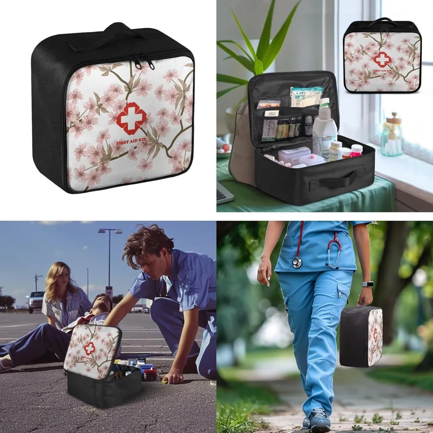 Pink Plum Flower Print Medical kit Bag Empty-First Aid Kit-Medicine Organizer Bag-Medkit-Trauma Aid Kit,Camping-Hiking-Hunting Gear, Essential for Travel and Outdoor Activities (Bag Only)