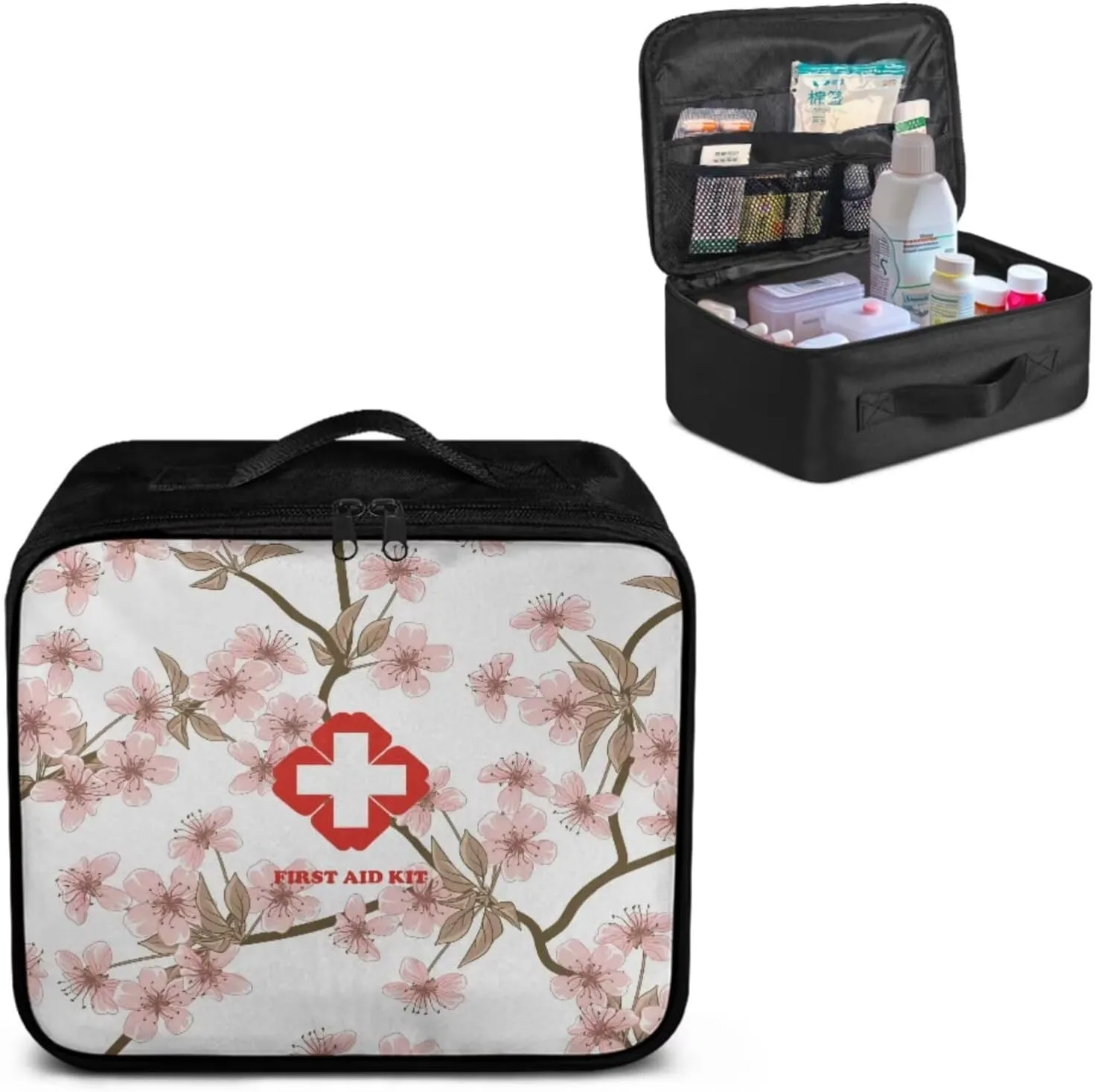 Pink Plum Flower Print Medical kit Bag Empty-First Aid Kit-Medicine Organizer Bag-Medkit-Trauma Aid Kit,Camping-Hiking-Hunting Gear, Essential for Travel and Outdoor Activities (Bag Only)