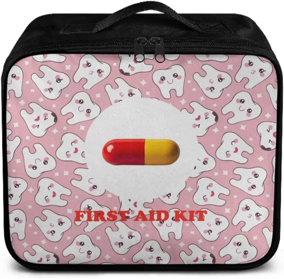 Pink Tooth Emoji Print First Aid Kit-Empty Medical Kit-Trauma Aid Kit-Medicine Organizer Storage,Ideal for Family-Dorm-Traveling-Car-RV-Camping-Hiking-Hunting Essentials Gear (Bag Only)
