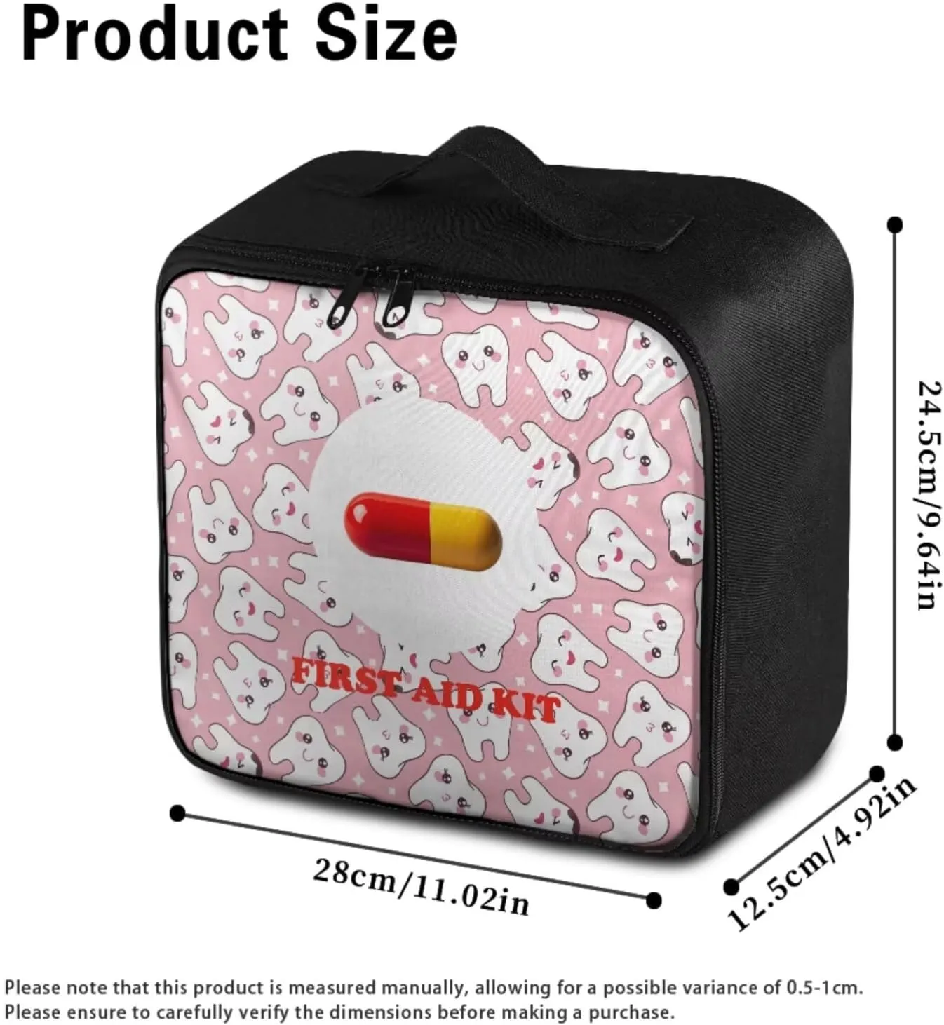 Pink Tooth Emoji Print First Aid Kit-Empty Medical Kit-Trauma Aid Kit-Medicine Organizer Storage,Ideal for Family-Dorm-Traveling-Car-RV-Camping-Hiking-Hunting Essentials Gear (Bag Only)