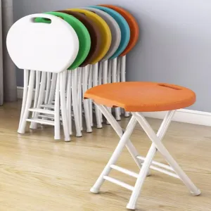 Plastic Folding Stool 20inch Foldable Camping Stool Portable Collapsible Round Stool with Handle for Indoor Outdoor Fishing BBQ(Black)