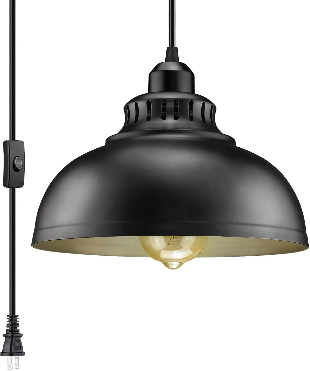 Plug in Pendant Light, 15FT Hanging Lights with Plug in Cord, On/Off Switch, Industrial Pendant Light with Plug in Cord, Metal Hanging Lamps for Living Room, Kitchen