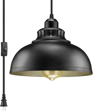 Plug in Pendant Light, 15FT Hanging Lights with Plug in Cord, On/Off Switch, Industrial Pendant Light with Plug in Cord, Metal Hanging Lamps for Living Room, Kitchen