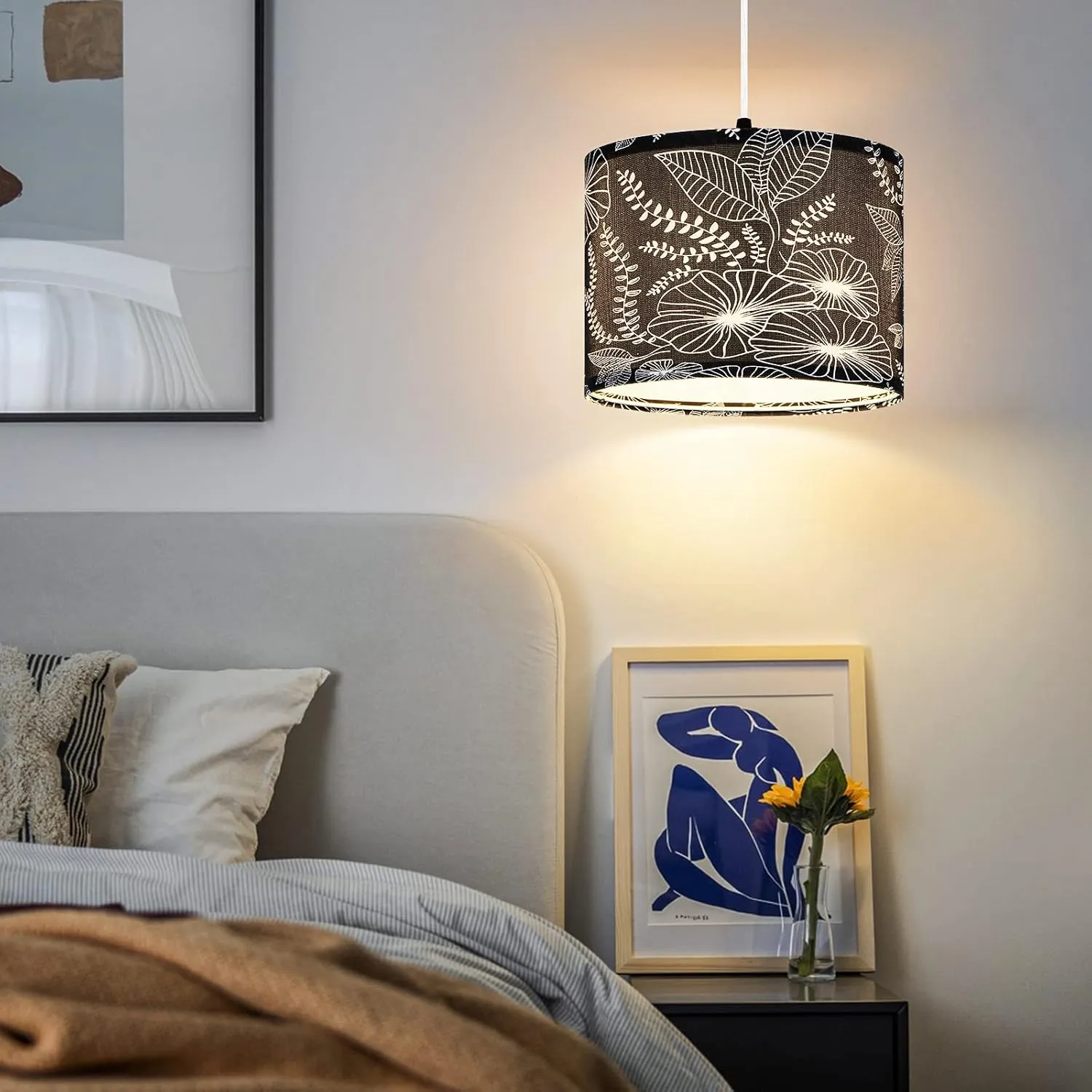 Plug in Pendant Light, Hanging Light with Plug in Cord with Dimmable Switch, Hanging Lamp with 15 ft Clear Cord, Black Pendant Light Fixture for Bedroom Kitchen Living Room