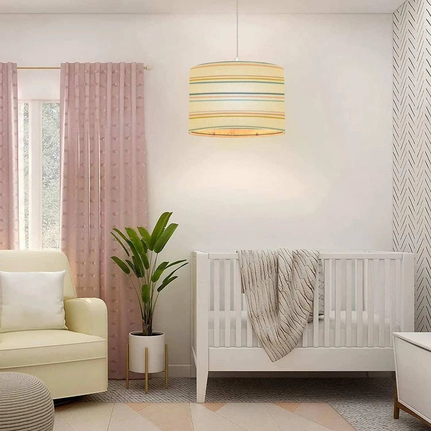 Plug in Pendant Light Striped seamless repeat border drawn organic horizontal stripes Fun Hanging Lamp with 16.4FT Plug in Clear Cord Fabric Shade Dimmable Switch for Bedroom Living Room Kitchen