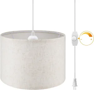 Plug in Pendant Light,15 FT Hanging Lamp with Plug in Cord, Dimmable Switch, Pendant Lighting with Fabric Shade, Hanging Light Fixture for Living Room, Bedroom, Dining Room, Kitchen
