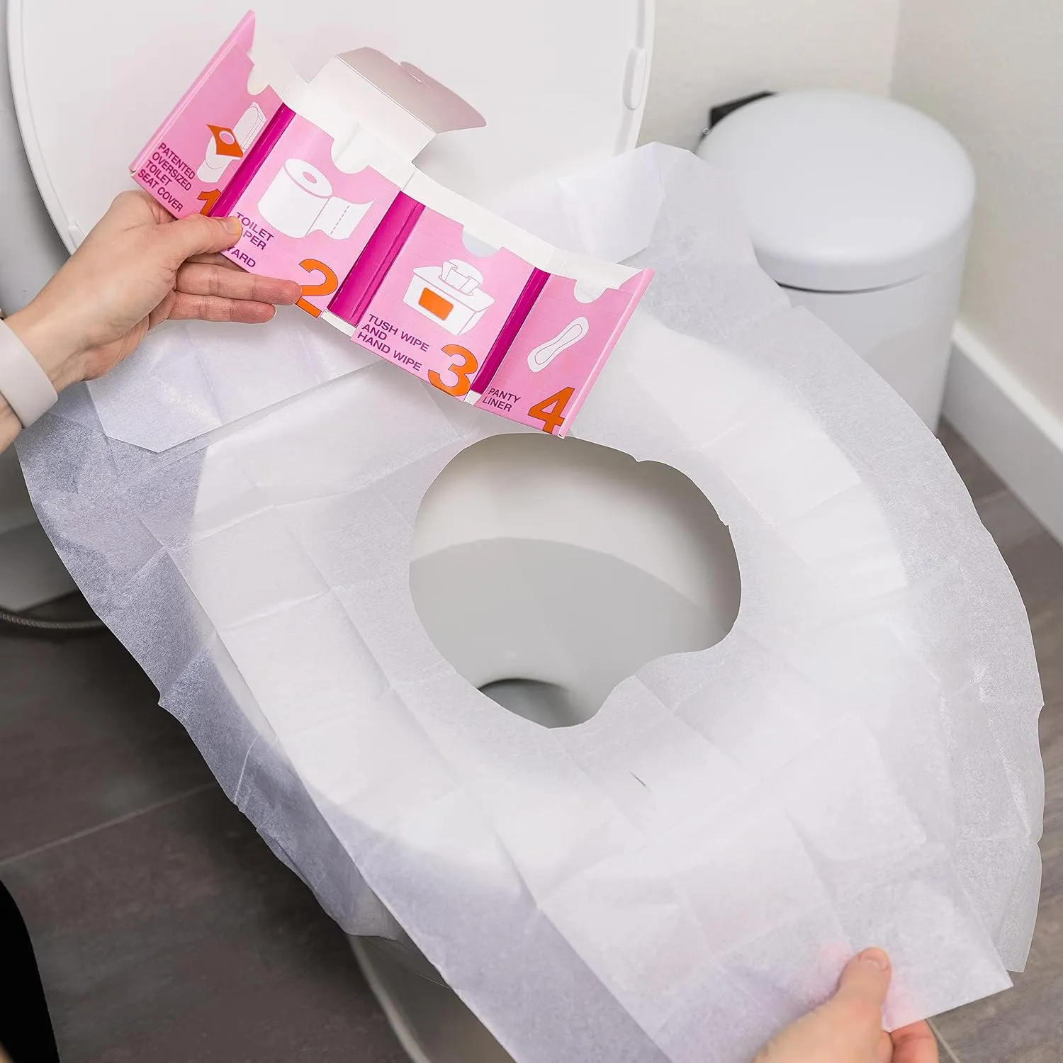 Plus 12 Pack, is The Ultimate Public Restroom Travel aid. The Compact Four Pocket kit Contains Fresh-Clean-Quality Restroom Essentials which Includes a Panty Liner.