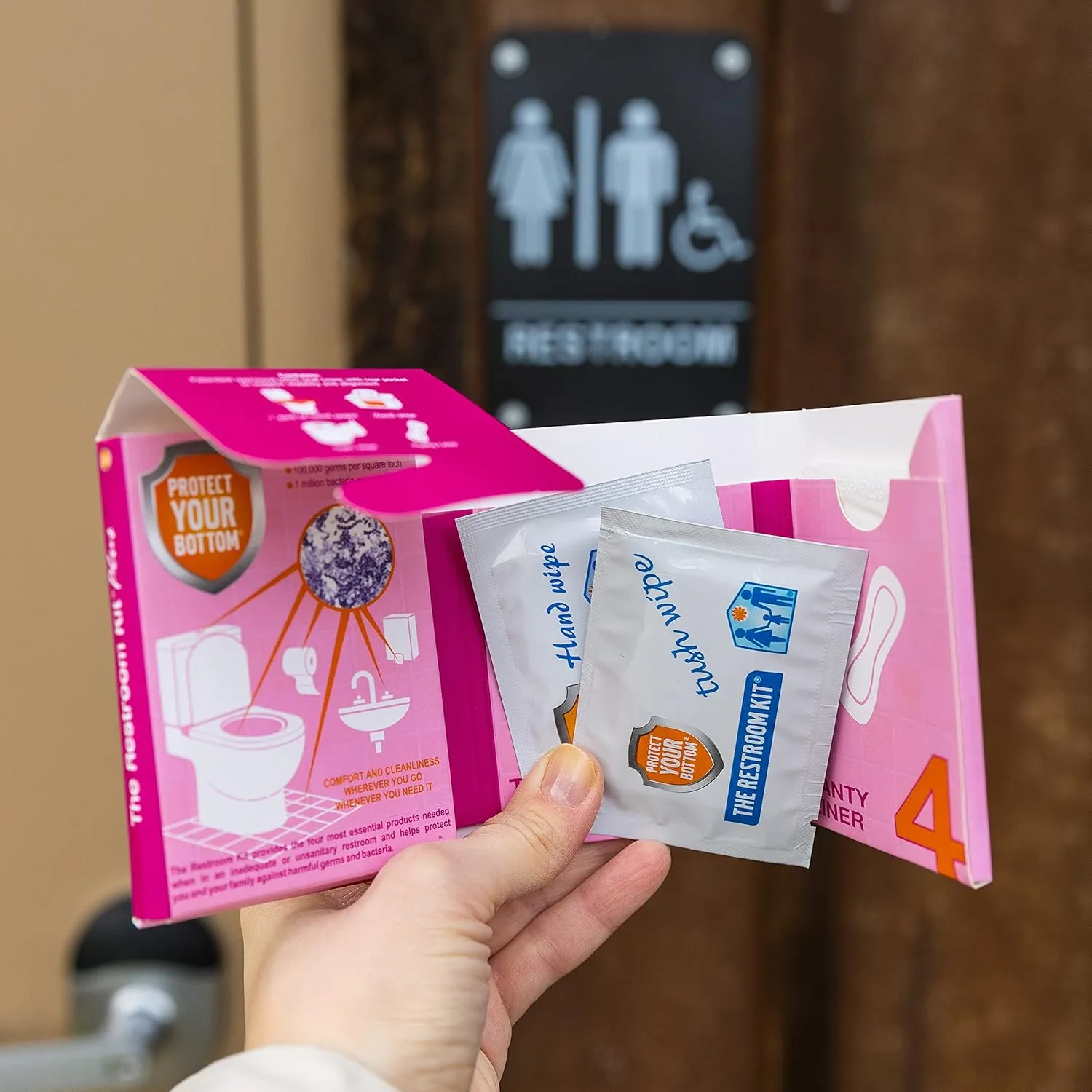 Plus 12 Pack, is The Ultimate Public Restroom Travel aid. The Compact Four Pocket kit Contains Fresh-Clean-Quality Restroom Essentials which Includes a Panty Liner.