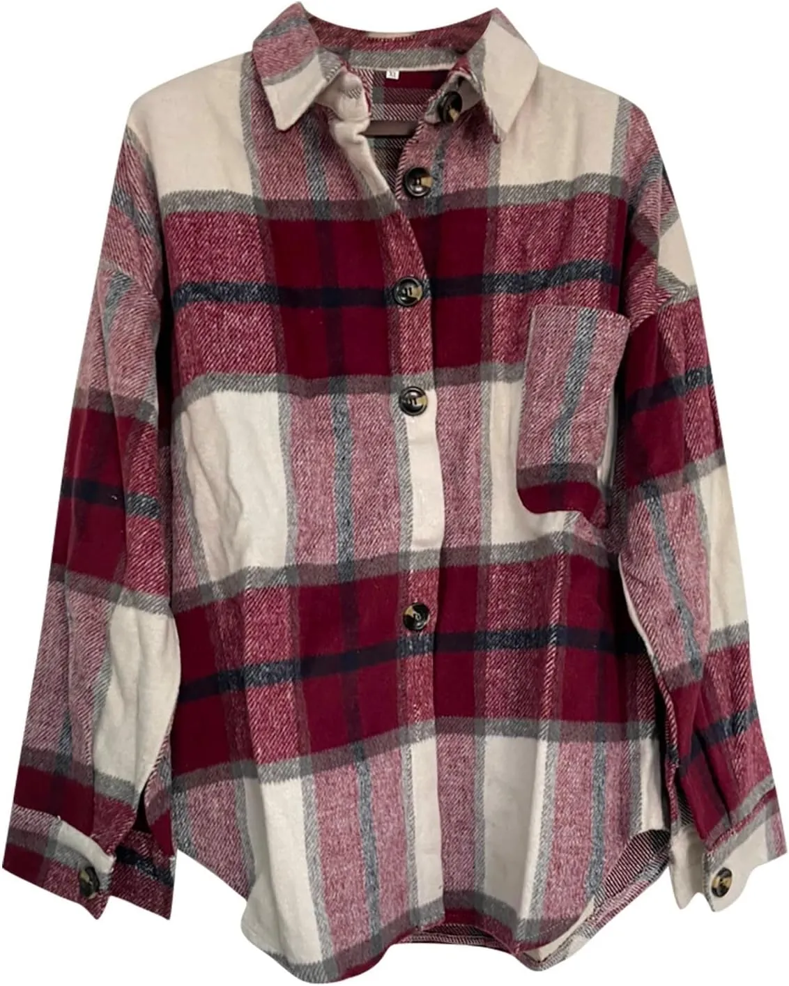 Plus Size Flannel Lapel Jacket Blouse Oversized Fall Shacket for Women Ladies Long Sleeve Fall Coat Plaid Long Shirt