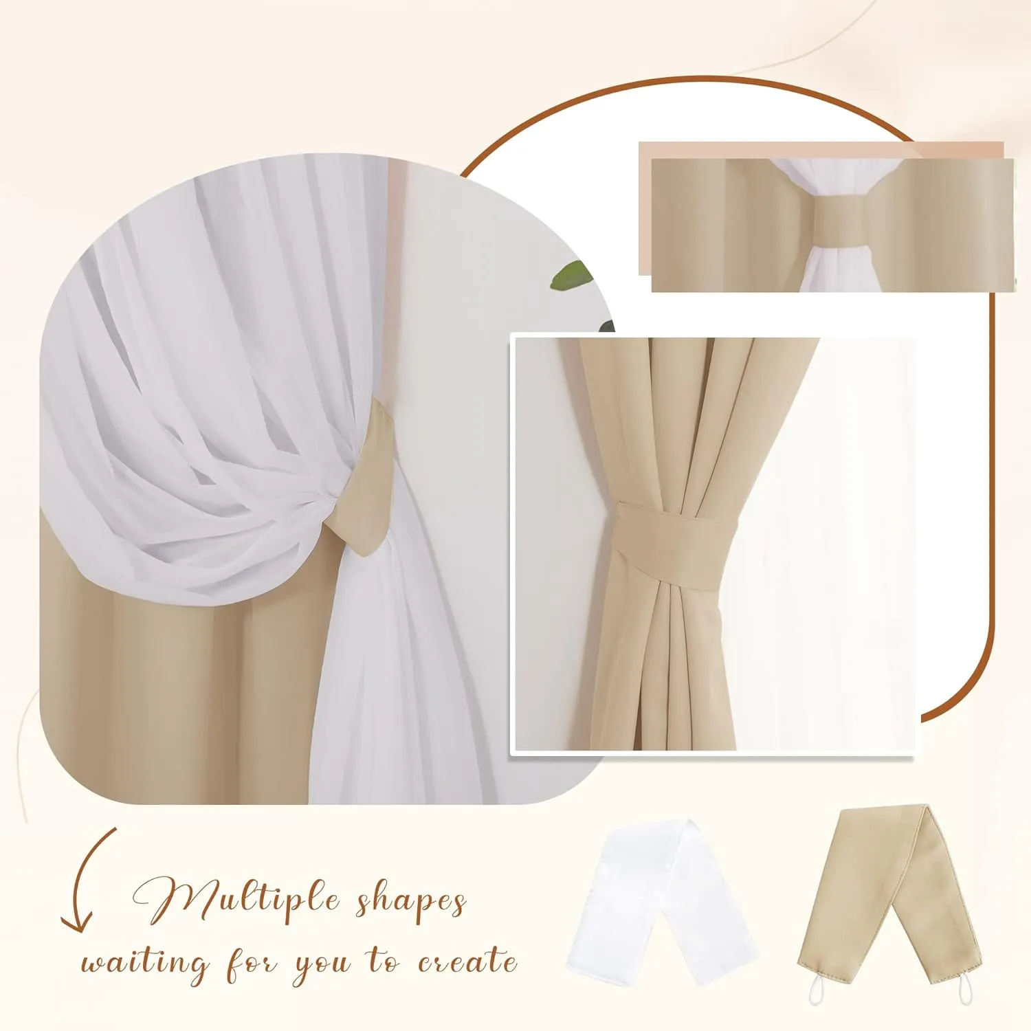 PONY DANCE Curtains for Living Room - 72 inches Long Sheer Curtains with Blackout Panels Double Layered Blackout Home Decor, 52-inch Wide, Biscotti Beige, Set of 2