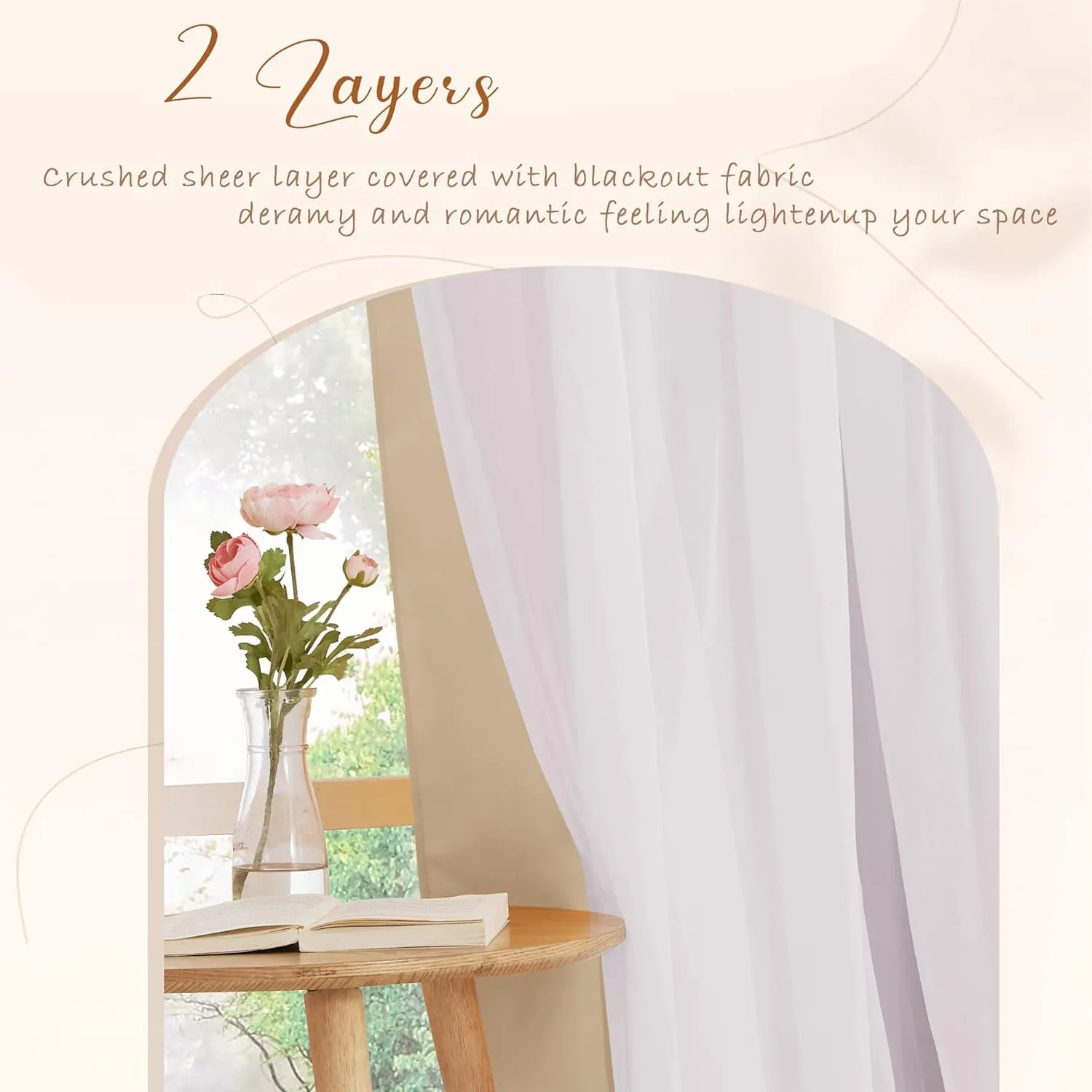 PONY DANCE Curtains for Living Room - 72 inches Long Sheer Curtains with Blackout Panels Double Layered Blackout Home Decor, 52-inch Wide, Biscotti Beige, Set of 2