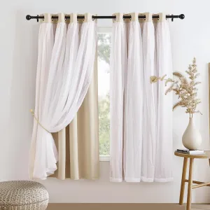 PONY DANCE Curtains for Living Room - 72 inches Long Sheer Curtains with Blackout Panels Double Layered Blackout Home Decor, 52-inch Wide, Biscotti Beige, Set of 2