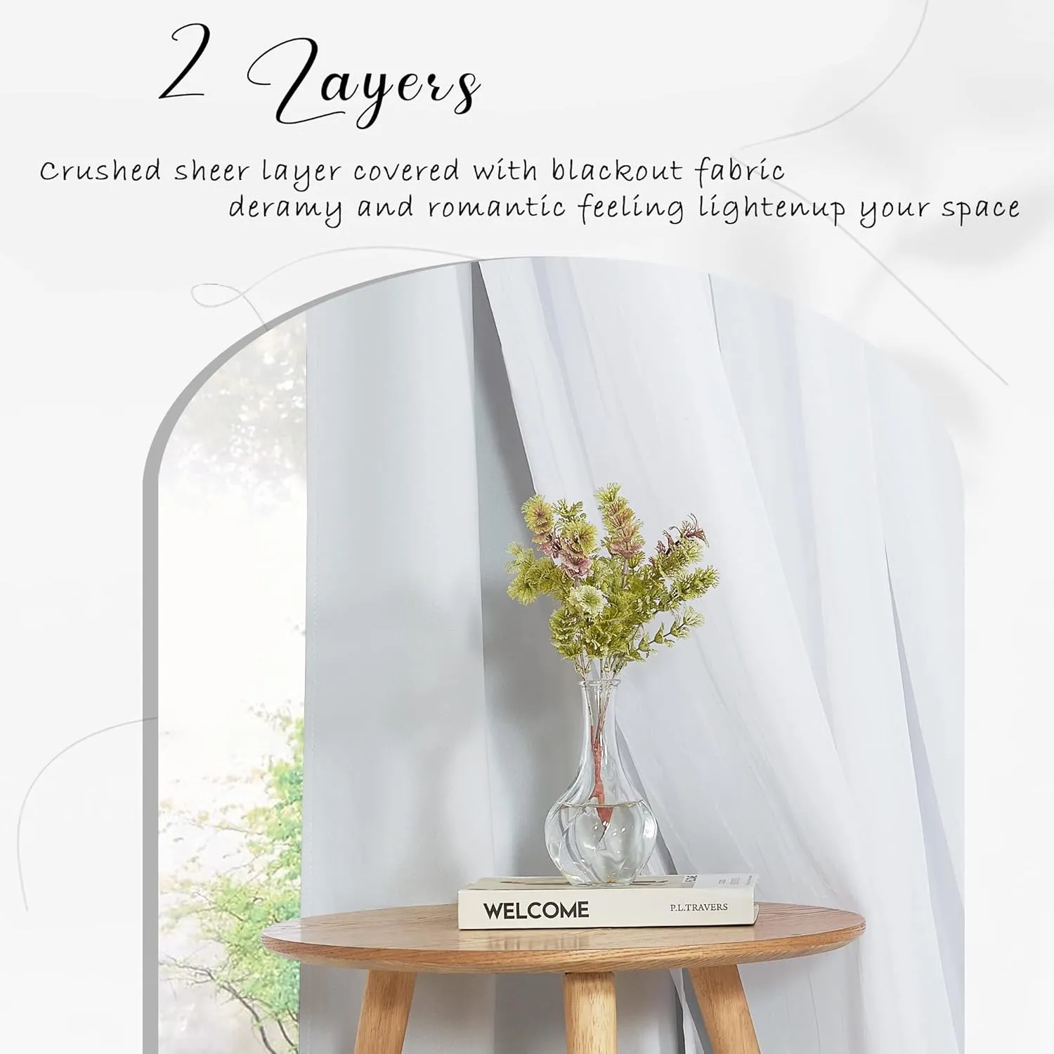 PONY DANCE Greyish White Bedroom Blackout Curtains 90 Inch with Sheer Overlay, Room Darkening Curtains Double Layer Window Drapes for Living Room Decor, 2 Panel Sets, 52 x 90 Inch, Greyish White