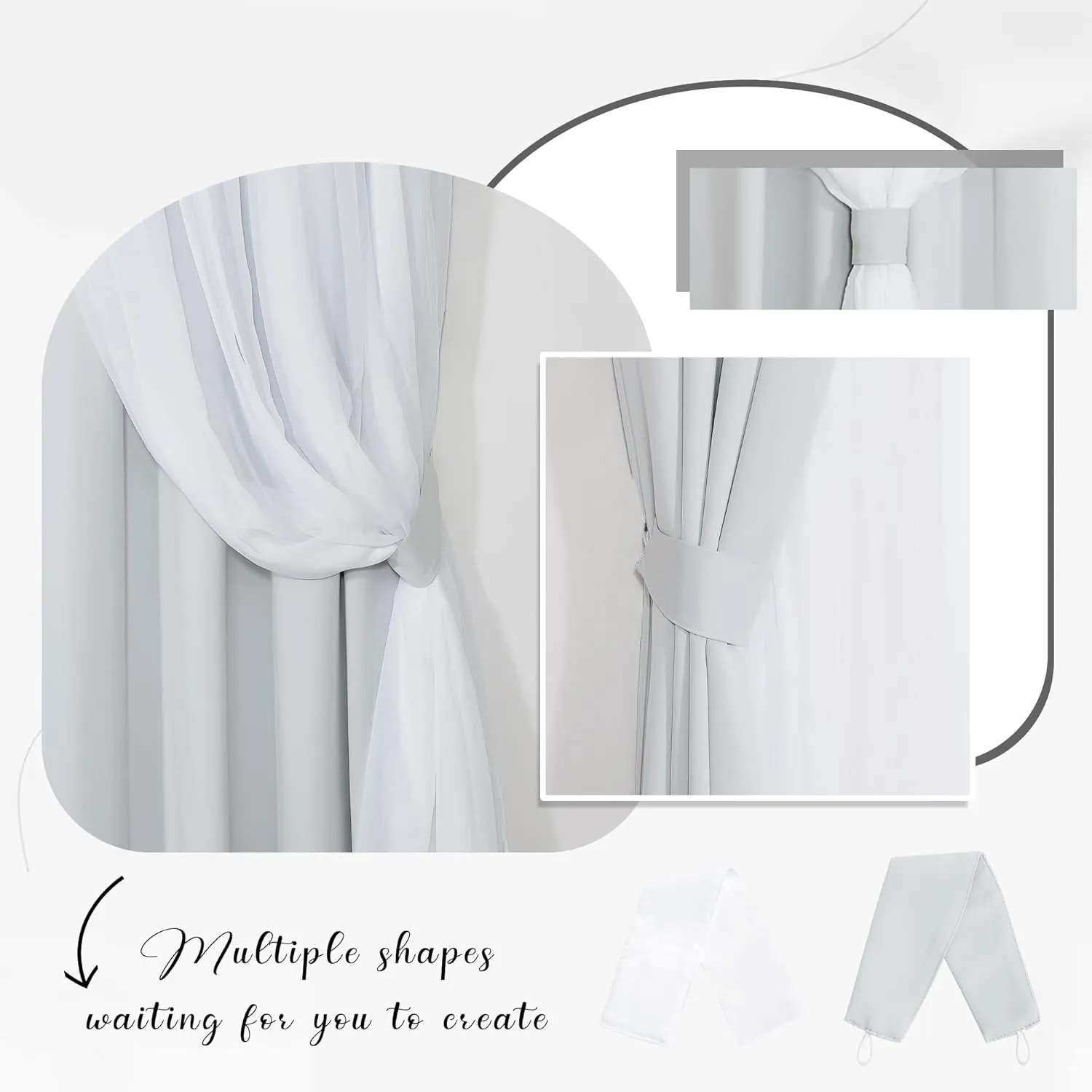 PONY DANCE Greyish White Bedroom Blackout Curtains 90 Inch with Sheer Overlay, Room Darkening Curtains Double Layer Window Drapes for Living Room Decor, 2 Panel Sets, 52 x 90 Inch, Greyish White