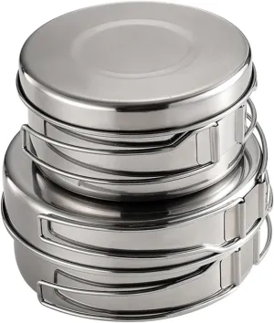 POPETPOP Camping Supplies Stainless Steel Pot Pan Set Compact Design Multi-use for Outdoor Cooking Hiking and BBQ
