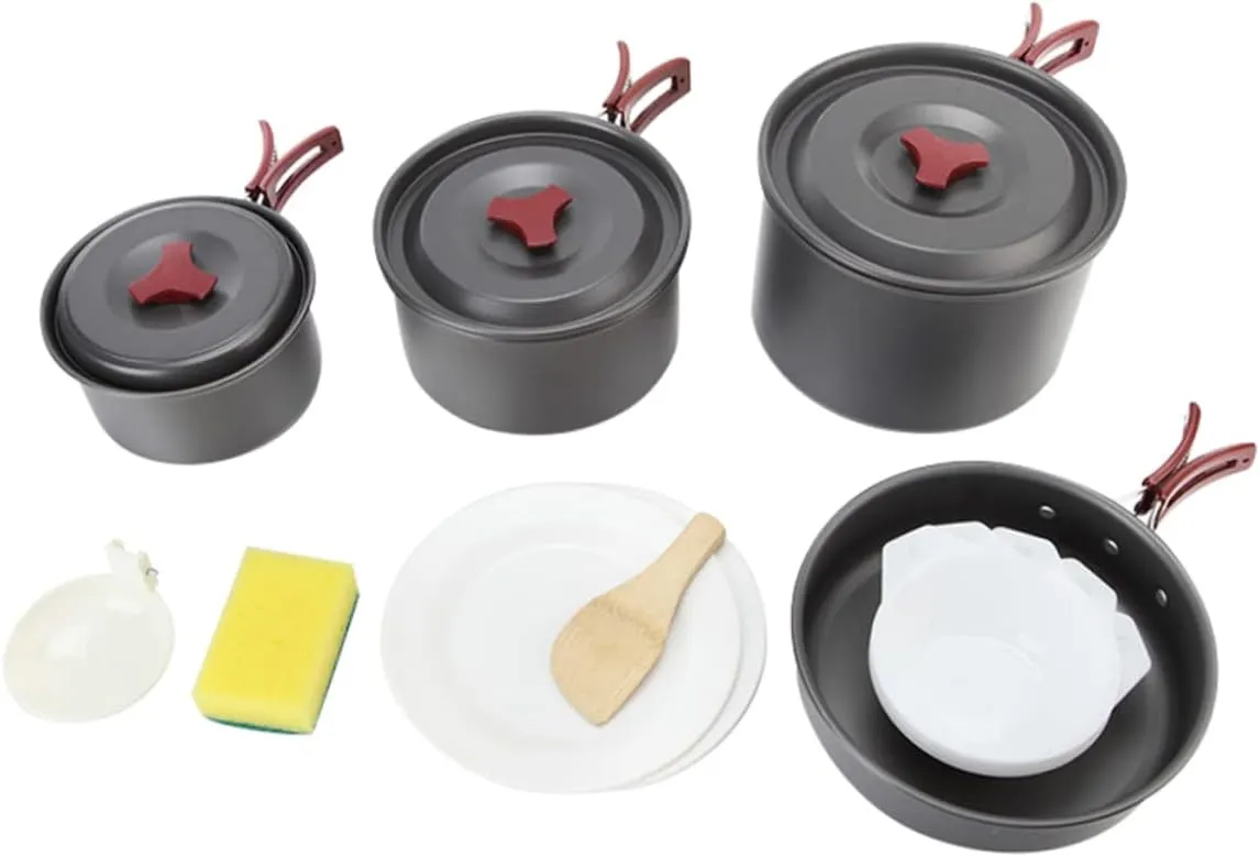 POPETPOP Outdoor Cooking Kit Camping Pan Set Non-Stick Pot Compact Camping Cookware