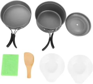POPETPOP Portable Camping Cookware Kit Lightweight Folding Cookset for Hiking and Backpacking Pot Pan and Bowls with Food-Grade Spoon Compact Outdoor Cooking Equipment