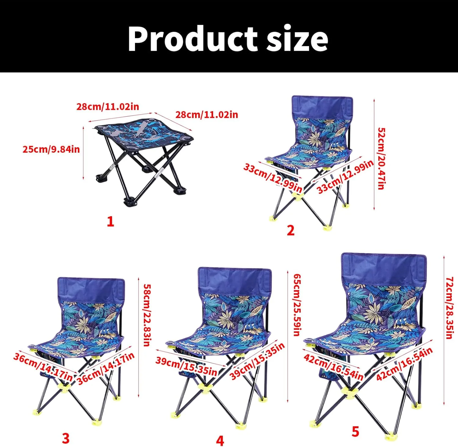 Portable Beach Chair Folding Camping Stool Portable Seats Fishing Chair for Camping Fishing Hikings Gardening Enduring Folding Base