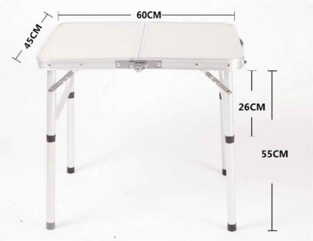 Portable Beach Table Folding Camping Table Small Adjustable Height Portable Lightweight Table Aluminum Fold Up Folding Camping Table, 60*45cm, White