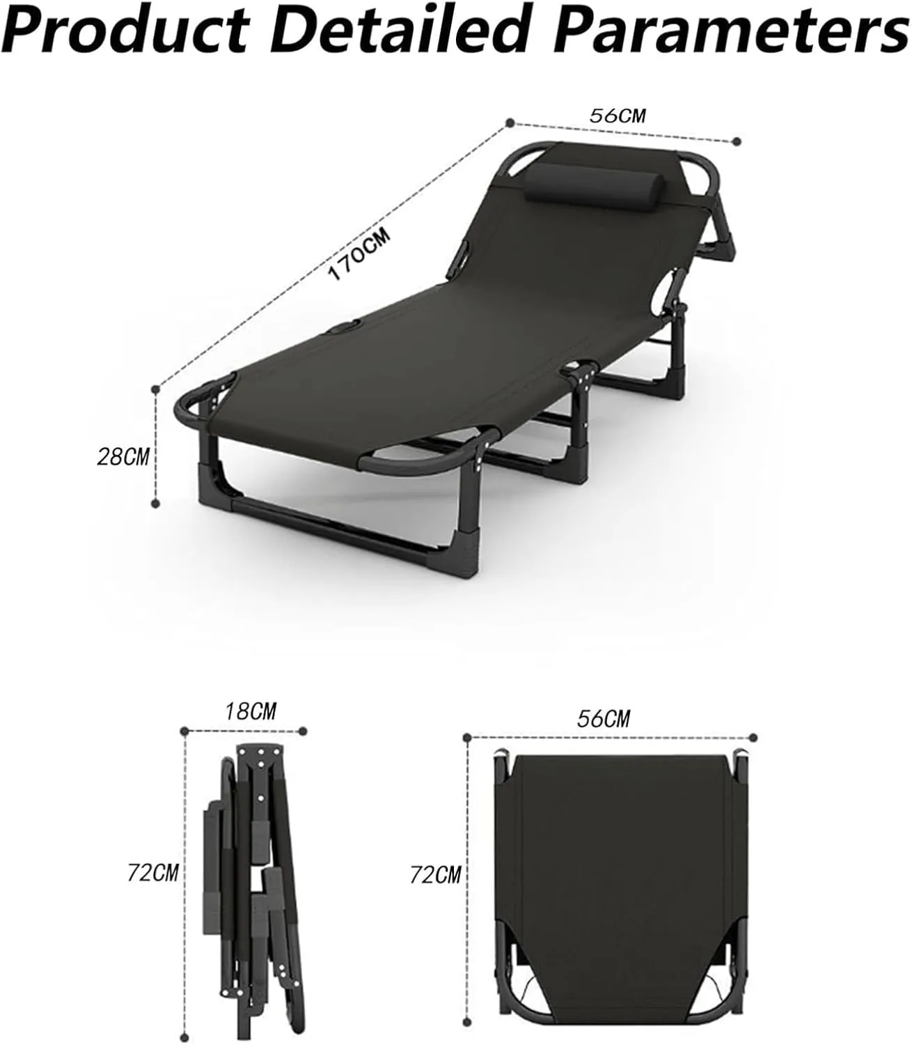 Portable Camping Bed Adjustable Backrest Camping Cots for Adults W/Mattress Positions Cots Leisure Folding Bed 170 * 28 * 56cm