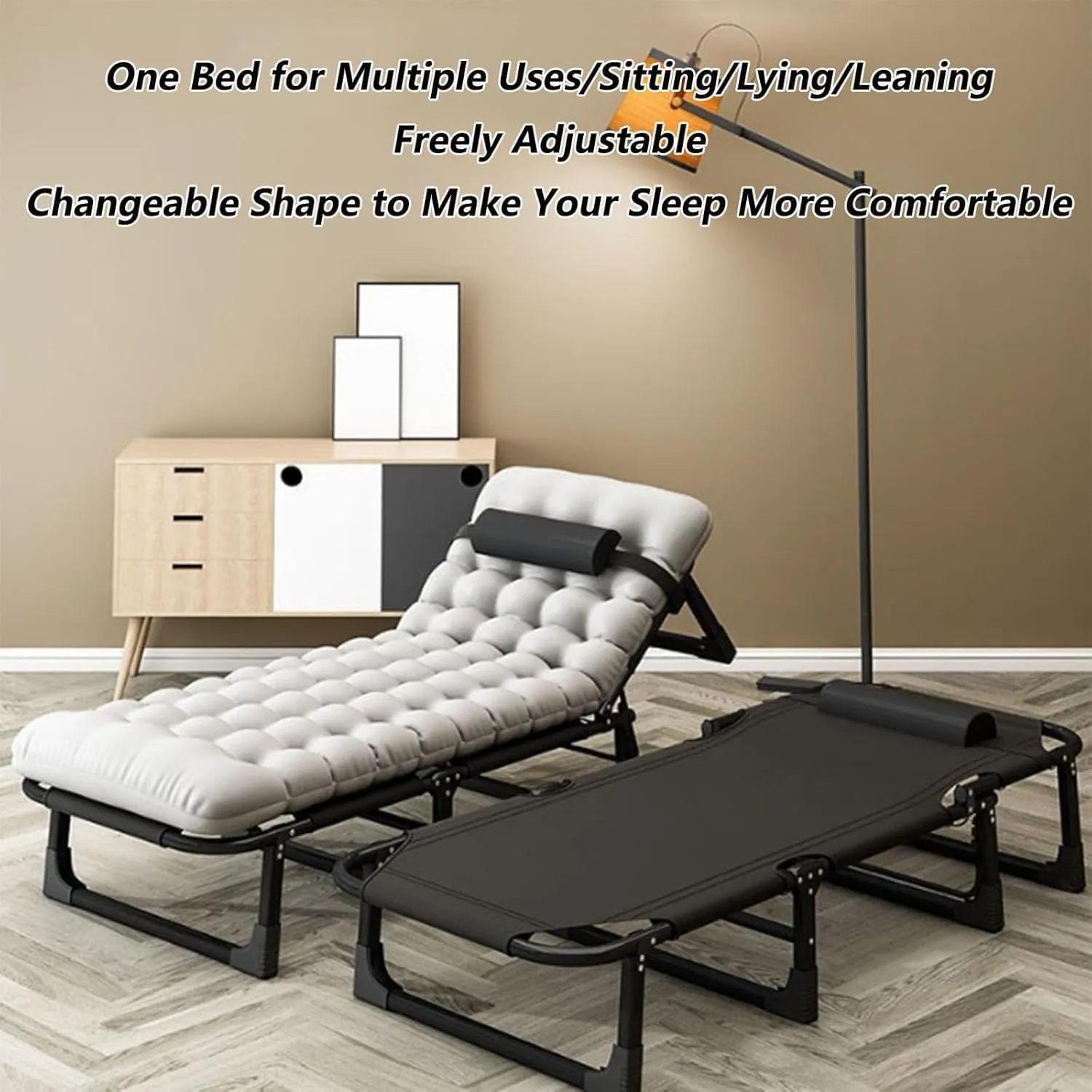 Portable Camping Bed Adjustable Backrest Camping Cots for Adults W/Mattress Positions Cots Leisure Folding Bed 170 * 28 * 56cm