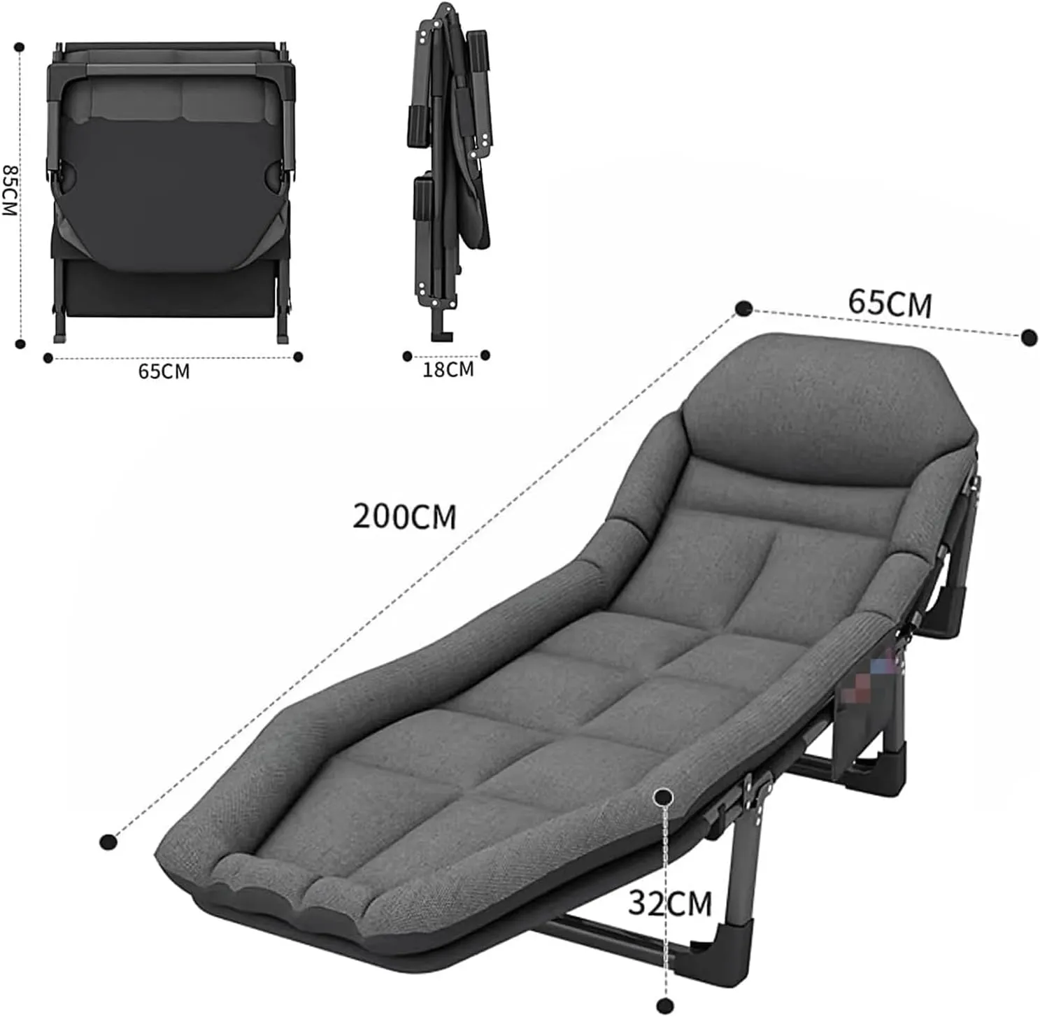 Portable Camping Cot 6 Speed Adjustable Backrest Folding Camping Cot with Mattress Cots for Camping Load 150kg Folding Cot