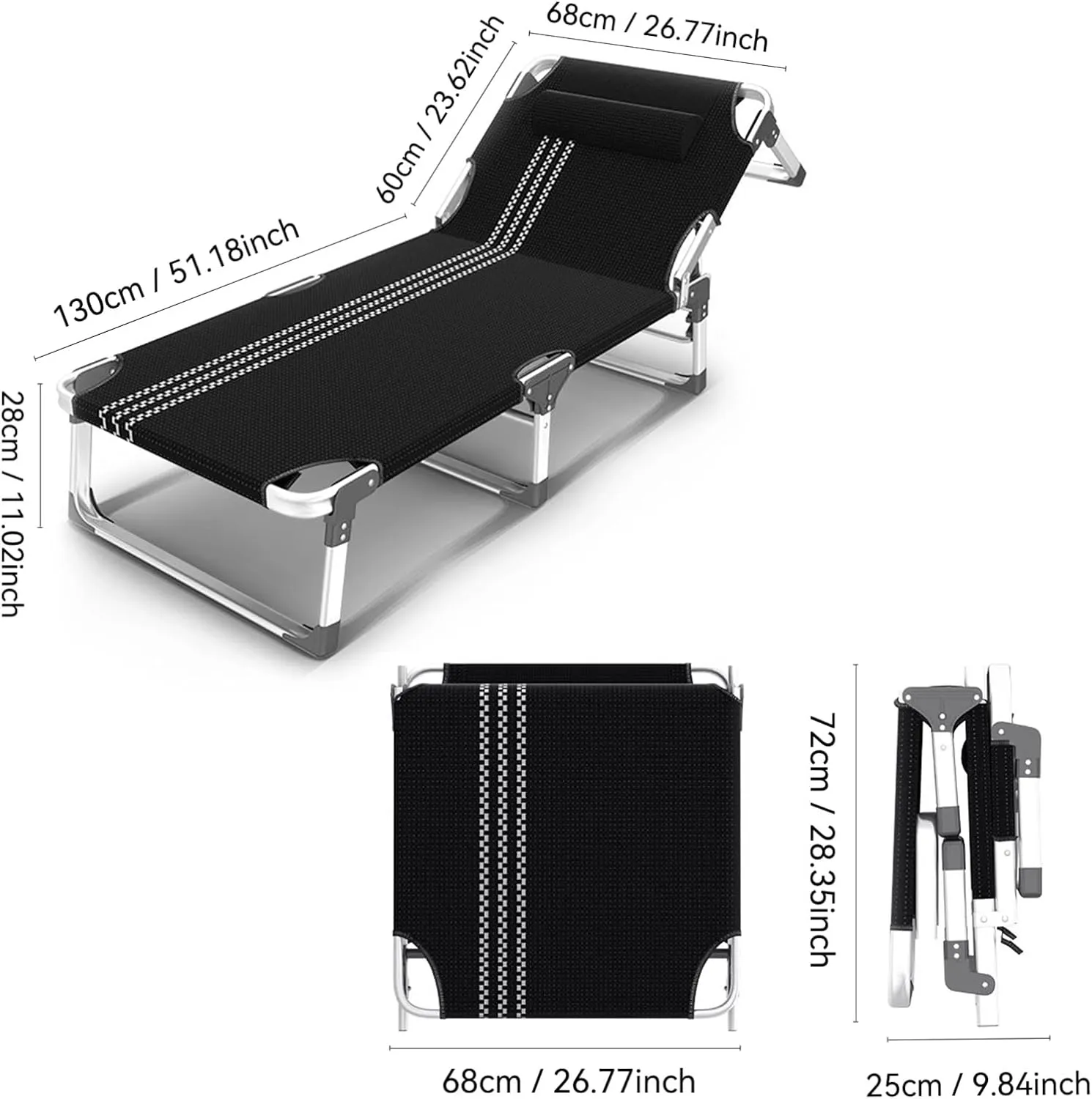 Portable Camping Cots for Adults with Mattress, Folding Sleeping Cot with Pillow and Aluminum Alloy Frame, 5-Position Fold Up Chair Bed for Home Office Garden(Blue)