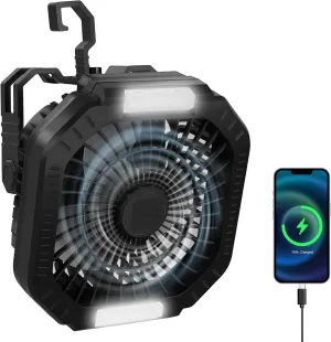 Portable Camping Fan with LED Light, 7800mAh Rechargeable Battery Operated Fan Lantern with Hook & Remote, USB Fan for Tent RV Hurricane Outages Emergency