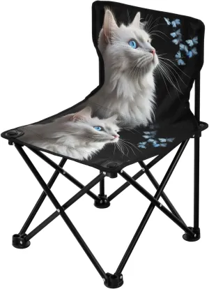 Portable Camping Folding Chairs Foldable Chair Small White Cat Lightweight Backpacking Outdoor Outside Fishing