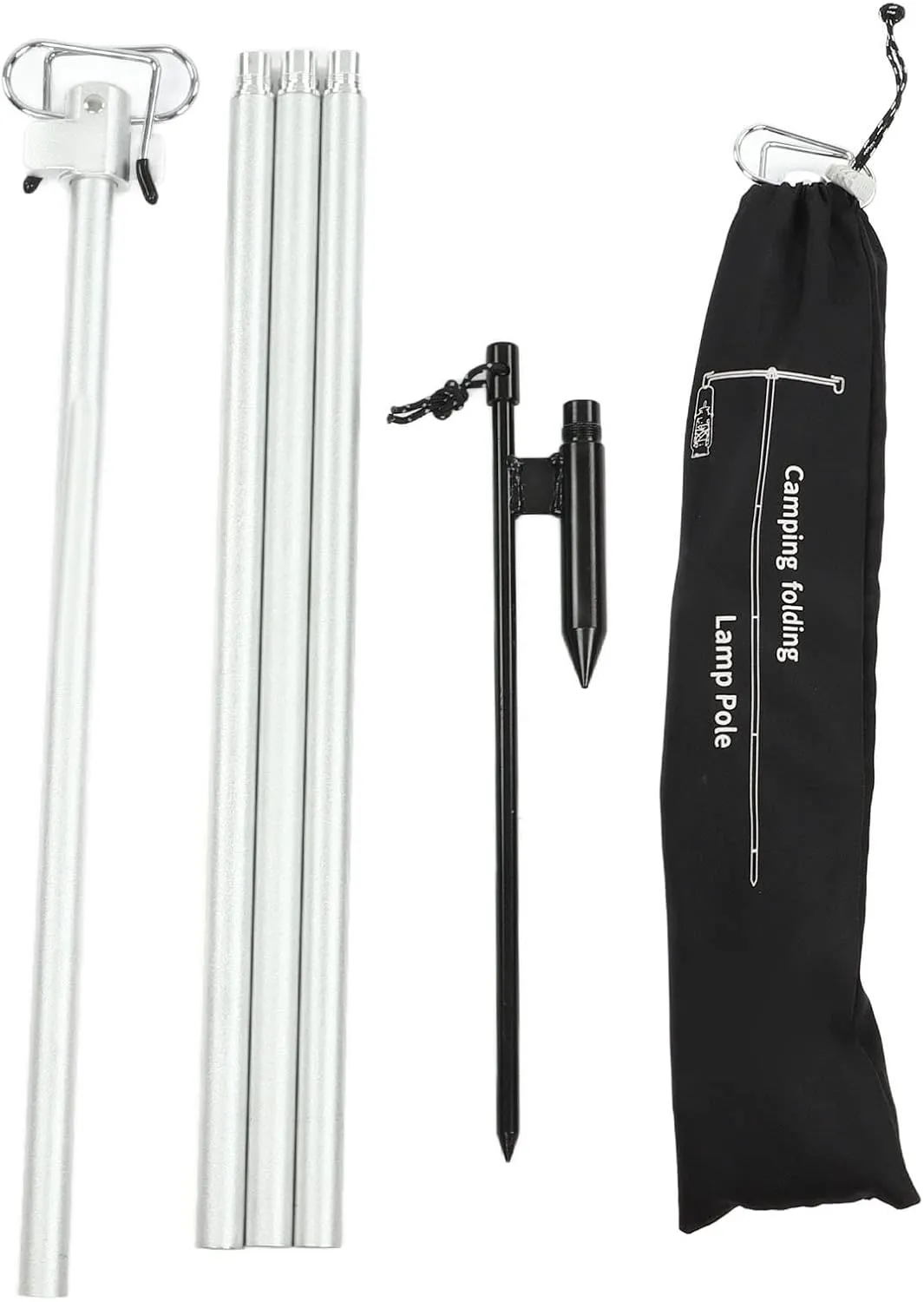 Portable Camping Folding Lamp Pole, Retractable Double Light Hooks Camping Light Pole Outdoor Lamp Post Hanging Light Holder for Picnic, Hiking, Fishing, Backpacking, Garden BBQ
