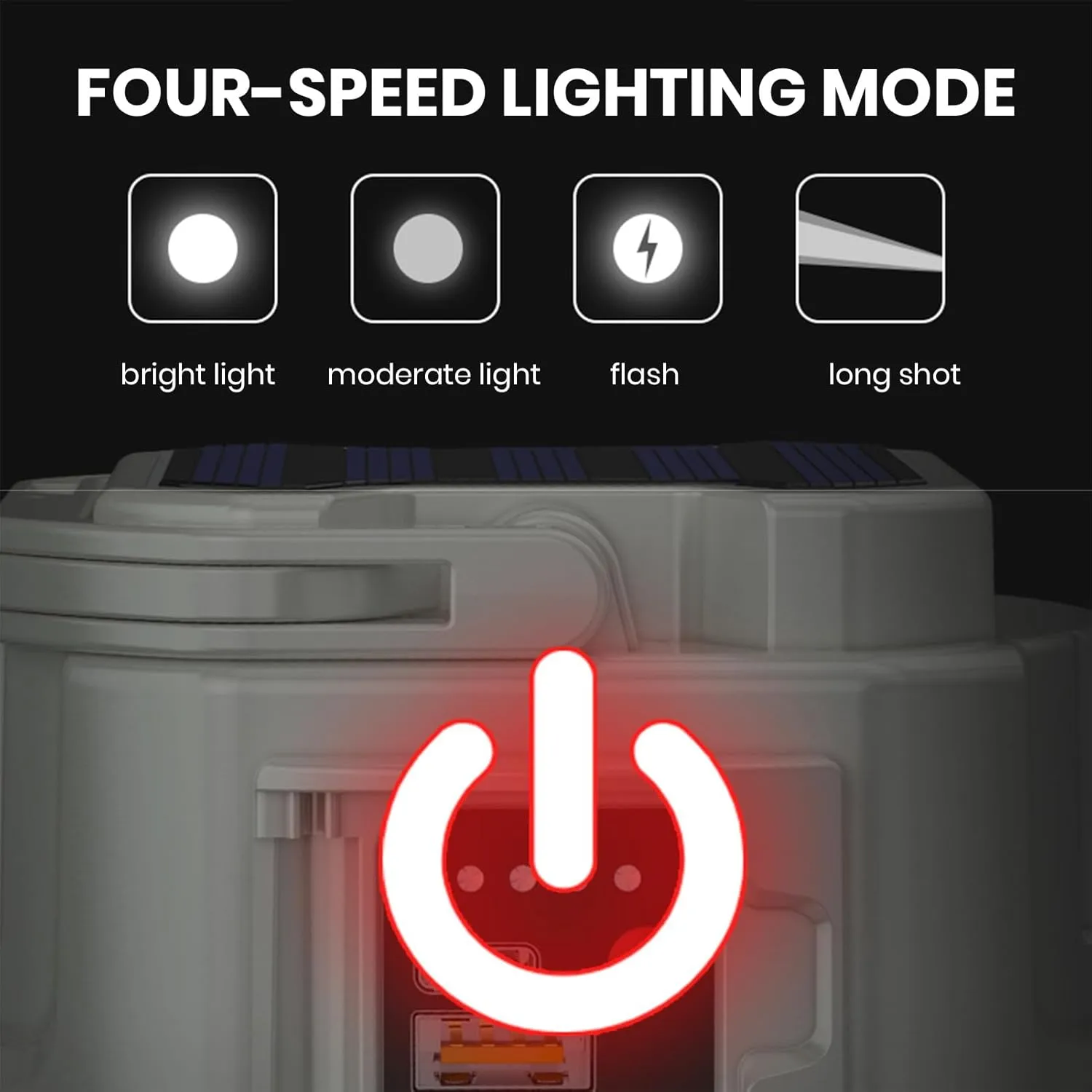 Portable Camping Lantern Lightweight Outdoor Lamp with Battery Indicator Compact 4 Adjustable Brightness Levels Rechargeable Waterproof Solar Powered White C