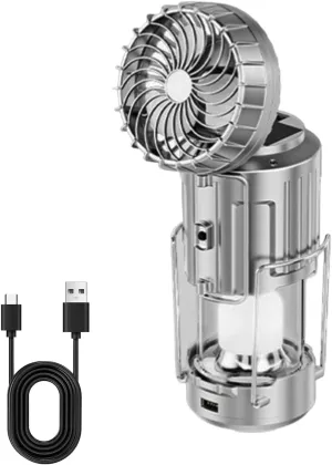 Portable Camping Light Electric Fan, Camping Lantern, Solar Led Light with Power Bank, Rechargeable, Waterproof, 23cm, for Tent, Hiking, Storm, Emergencies, Outdoor Use