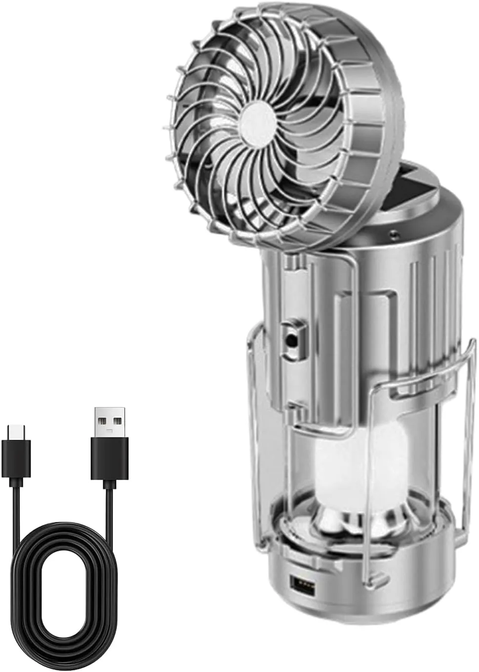 Portable Camping Light Electric Fan, Camping Lantern, Solar Led Light with Power Bank, Rechargeable, Waterproof, 23cm, for Tent, Hiking, Storm, Emergencies, Outdoor Use