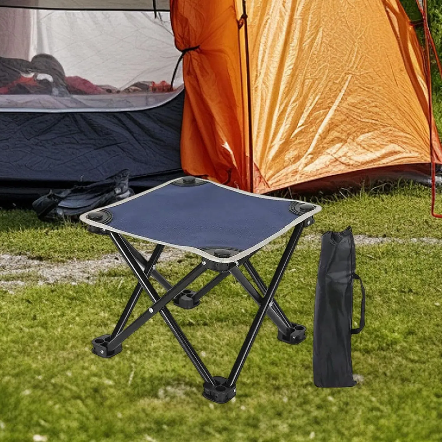 Portable Camping Stool Foldable Footstool Outdoor Folding Chair Multifunction Foot Rest Stool for Travel Park Garden Beach, Blue