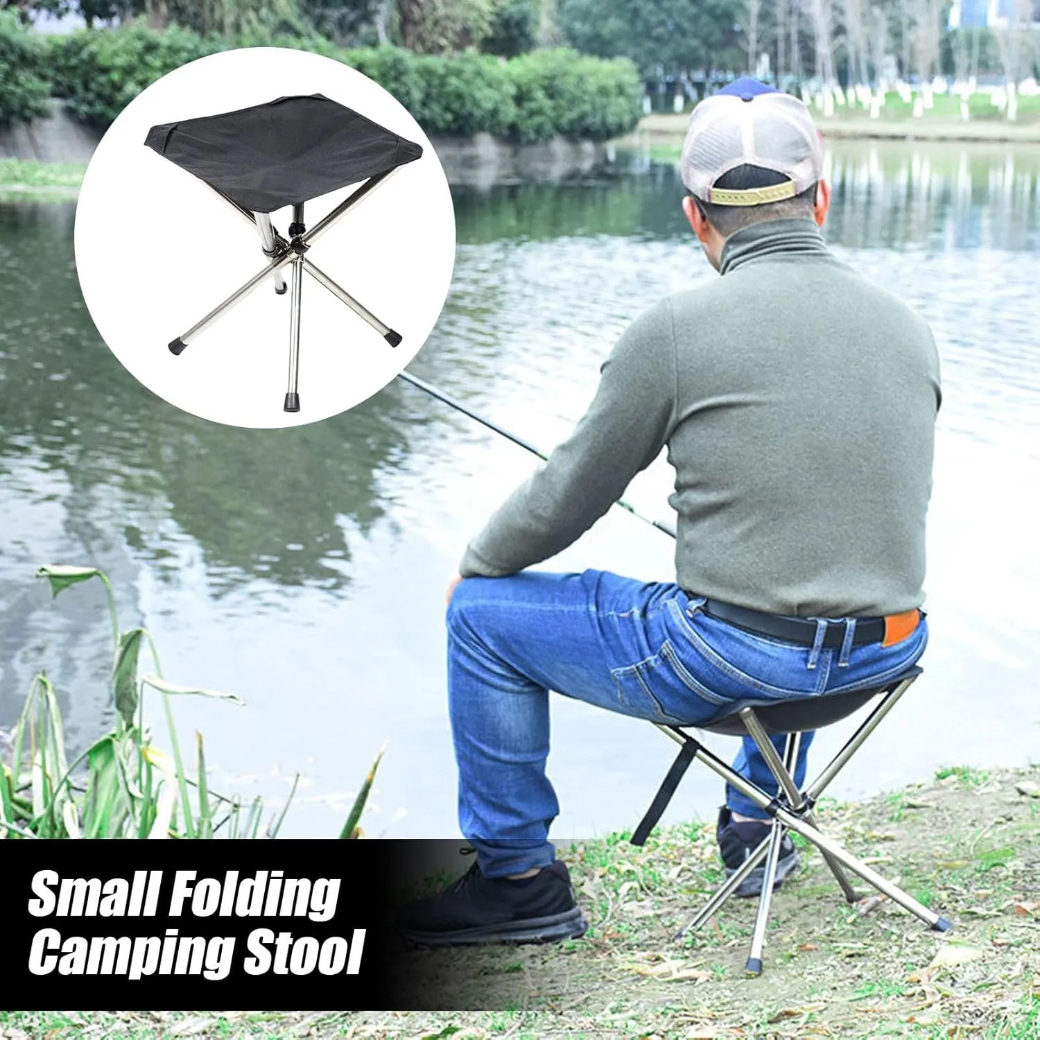 Portable Camping Stool - Foldable Travel Seat, Portable Folding Pop Up Stool | Small Retractable Folding Chair Foot Rest Stainless Steel Lightweight Backpacking Stool, Camping Seat for Camping Fishin