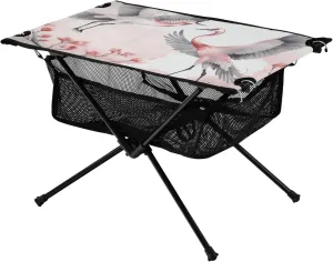 Portable Camping Table Crane Couple with Pink Flowers Outdoor Foldable Camp Tables for Outside, Camping, Hiking, Tailgating