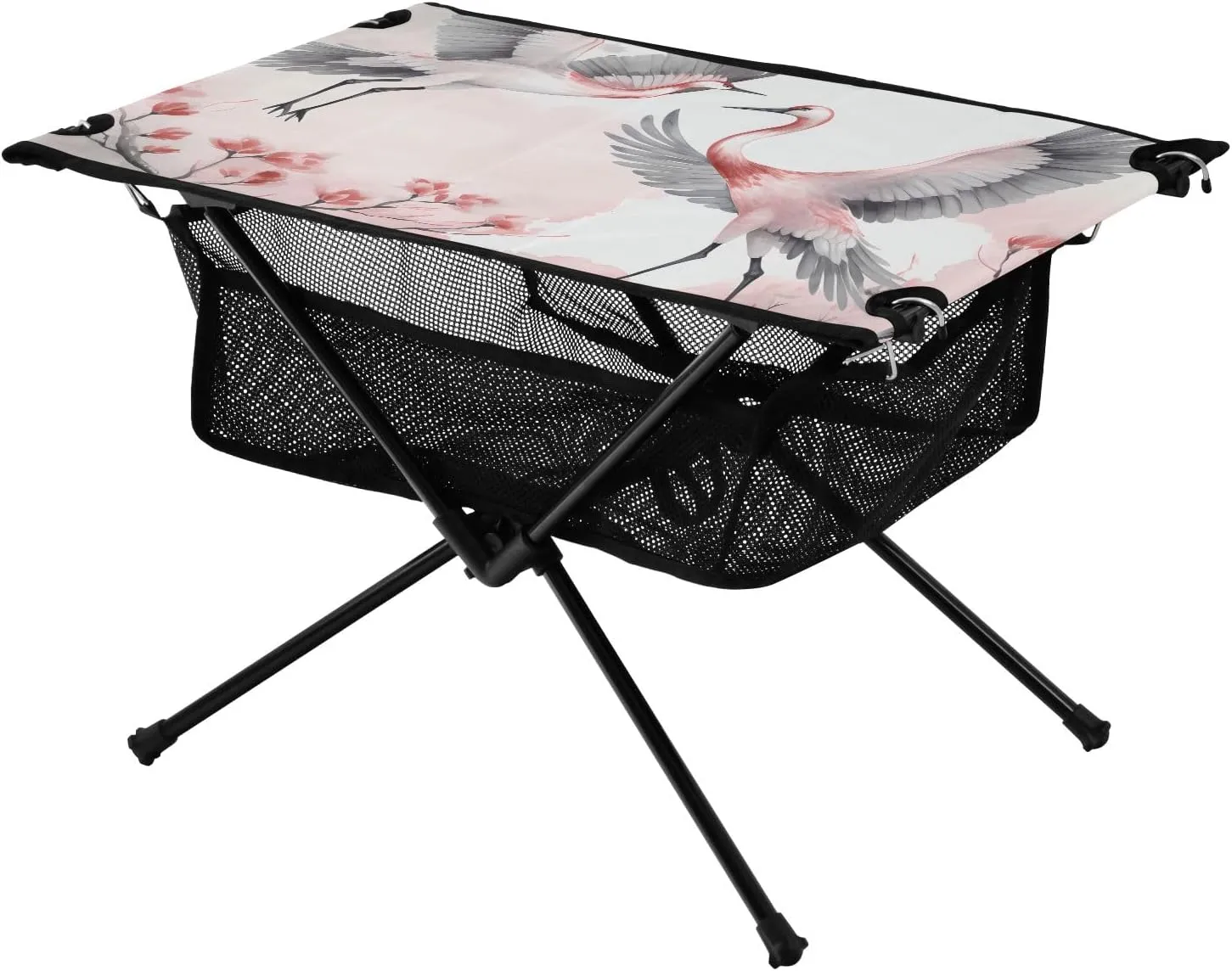 Portable Camping Table Crane Couple with Pink Flowers Outdoor Foldable Camp Tables for Outside, Camping, Hiking, Tailgating