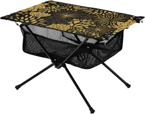 Portable Camping Table Gold Glitter Floral Dahlia Outdoor Foldable Camp Tables for Outside, Camping, Hiking, Tailgating