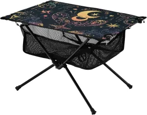 Portable Camping Table Mystic Astrology Magic Occult Symbol Around Moon Outdoor Foldable Camp Tables for Outside, Camping, Hiking, Tailgating
