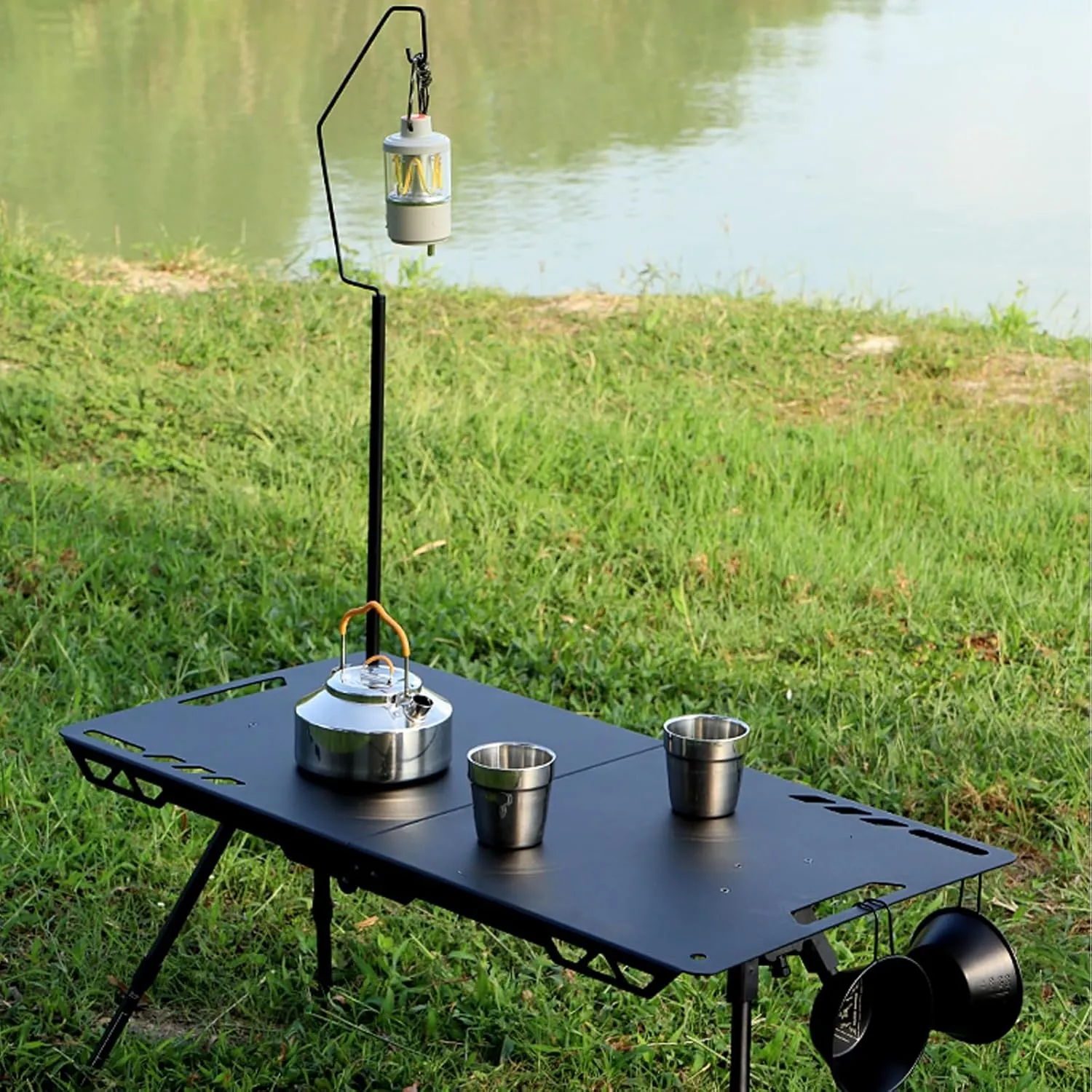 Portable Camping Tables, Folding Table with Hook, Portable Aluminum Table, Adjustable, Camp Table for Sand/Picnic/Fishing/Hiking (Color : Black-A)
