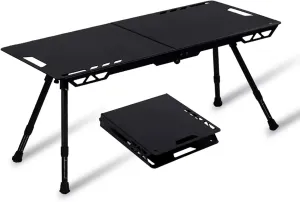 Portable Camping Tables, Folding Table with Hook, Portable Aluminum Table, Adjustable, Camp Table for Sand/Picnic/Fishing/Hiking (Color : Black-A)