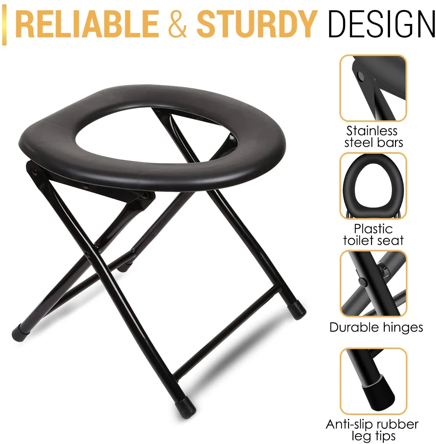 Portable Camping Toilet Chair - Folding Bedside Commode - Lightweight Foldable Outdoor Porta Potty for Adults