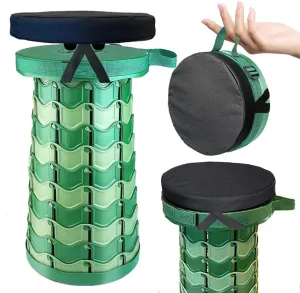 Portable Collapsible Stool Set - Sturdy Round Telescoping Stool   Thick Seat Cushion - Small Lightweight for Camping Travel Picnic Gardening (Camouflage)
