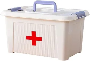 Portable Double-Layer First Aid Kit, Plastic Medical Box with Handle, Household Medicine Storage Box, Available in 3 Sizes (S, M, L), for Home, Travel, Office