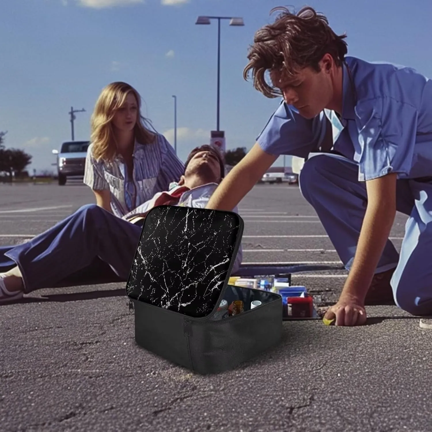 Portable Empty First Aid Kit Bag Large Black Marble Emergency Medical Bag Travel Size First Aid Pouch Storage Medical Supplies Organizer Bag for Car Home Office Kitchen Sport Outdoor
