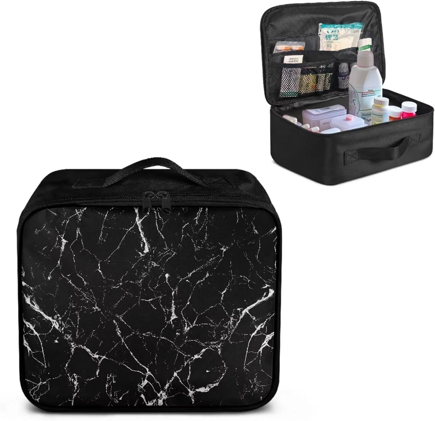 Portable Empty First Aid Kit Bag Large Black Marble Emergency Medical Bag Travel Size First Aid Pouch Storage Medical Supplies Organizer Bag for Car Home Office Kitchen Sport Outdoor