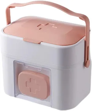 Portable First Aid Box Large 37Cmx19Cmx22Cm with Handle with Small Pill Box Medical Storage Kit for Home,Travel & Workplace (Two Sizes) (Pink)